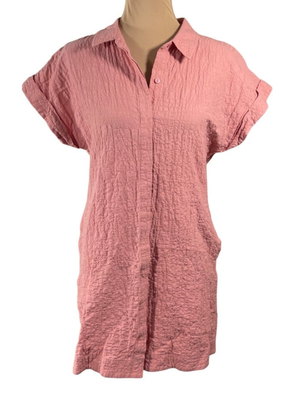 Versona Shirt Dress Mini Peachy Pink Size S Small Cotton Stretch Short Sleeve